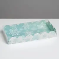 Коробка для кондитерских изделий с PVC крышкой «Снежинки», 10.5 х 21 х 3 см
