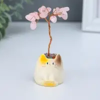 Сувенир "Котик-горшок и розовое дерево" 12 камней 3,8х3,5х7,5 см