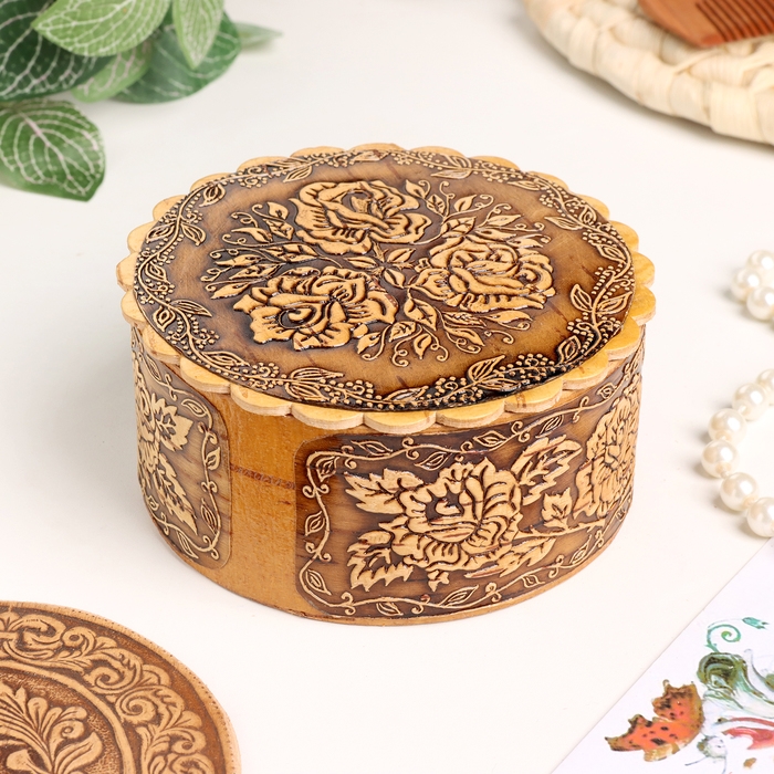 Шкатулка  Шкатулка "Розы", 100 х 40 мм, береста