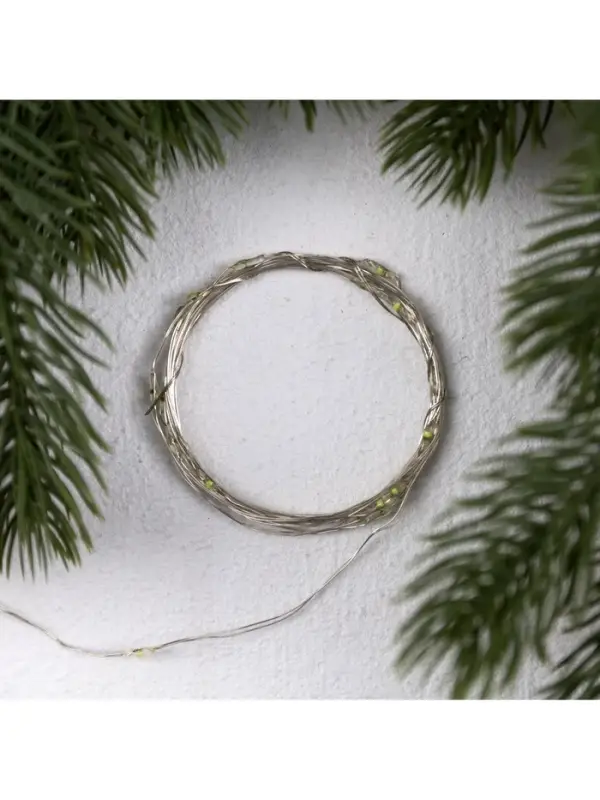 Гирлянда &laquo;Нить&raquo; 2 м роса. IP20, нить серебристая, 20 LED, 4.6 В, AG13&times;3 (в комплекте), 3 режима, свечение зелёное