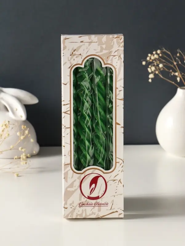 Набор свечей витых, 2,3х 24,5 см, 5 ч, 50 г, 4 штуки, тёмно-зелёный