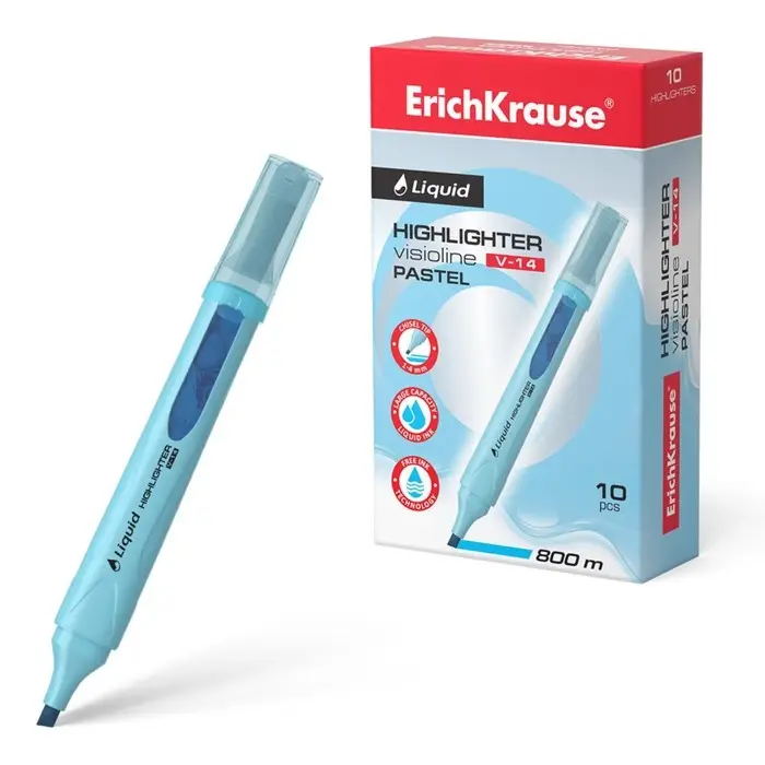 Маркер текстовыделитель ErichKrause Liquid Visioline V-14 Pastel, 0.6-4.0 мм, жидкие чернила на водной основе, голубой Маркер текстовыделитель ErichKrause Liquid Visioline V-14 Pastel, 0.6-4.0 мм, жидкие чернила на водной основе, голубой