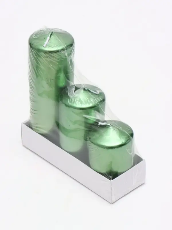 Свеча столбик 5&times;7.5, 10, 15 см, набор 3 шт., зелёный металлик