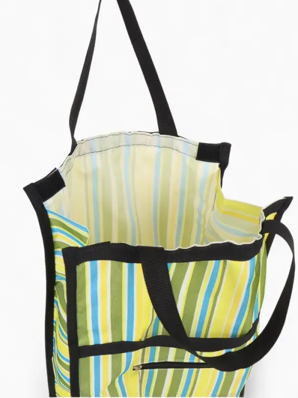 Сумка тележка хозяйственная &laquo;Полосы&raquo;, складная, на липучке, 2 колеса, 32&times;13&times;52 см, зелёная