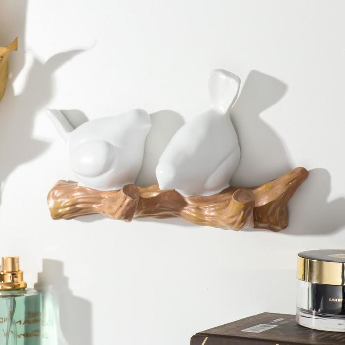 Крючки декоративные полистоун Крючки декоративные полистоун "Две птички на ветке" белые 10,5х5,5х21 см