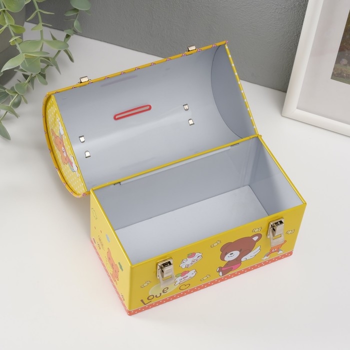 Копилка металл сундучок "Мишутка на жёлтом" 13х16х8,5 см
