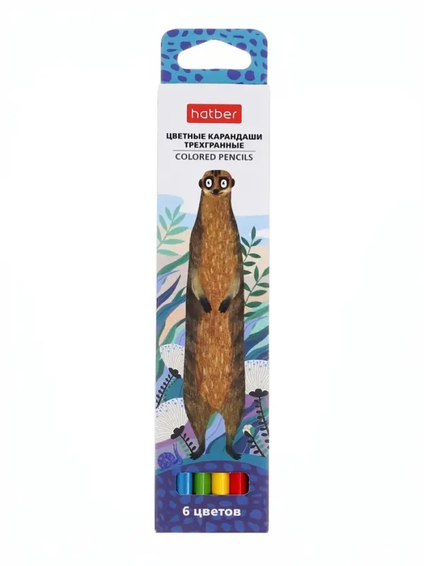 Карандаши 6цв, Hatber, заточ, трехгр,  коробка, европодвес 63836