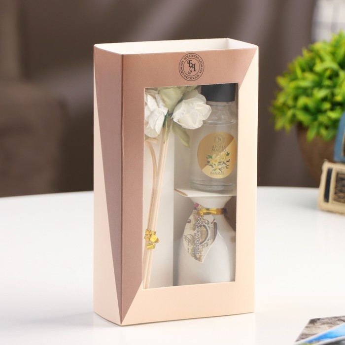 Набор подарочный  с диффузором "Ваза с цветком" ваниль, "Богатство Аромата"