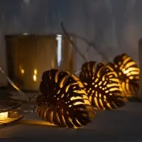 Гирлянда &laquo;Нить&raquo; 2.5 м с насадками &laquo;Листочек&raquo;, IP20, прозрачная нить, 10 LED, от батареек АА&times;2, свечение тёплое белое