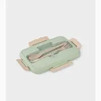 Ланч - бокс в школу Доляна, 1.1 л, 21.5&times;15&times;8 см, с приборами, пшеничная солома, зелёный