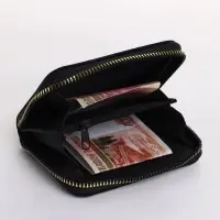 Кошелёк женский на молнии 11&times;2.5&times;9 см, однотонный, чёрный