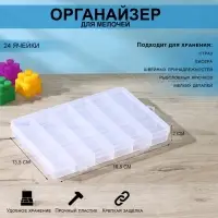 Органайзер для хранения, пластик, 24 ячейки, 19.5&times;13.5&times;2 см, прозрачный