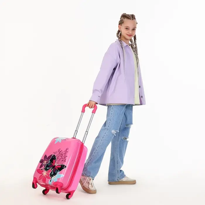 Чемодан детский на колёсах 29 л (XS), на молнии, розовый