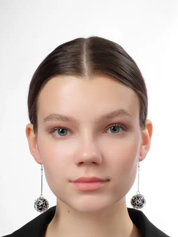 Серьги висячие &laquo;Шар плетёный&raquo;, чёрные в серебре, 6.5 см