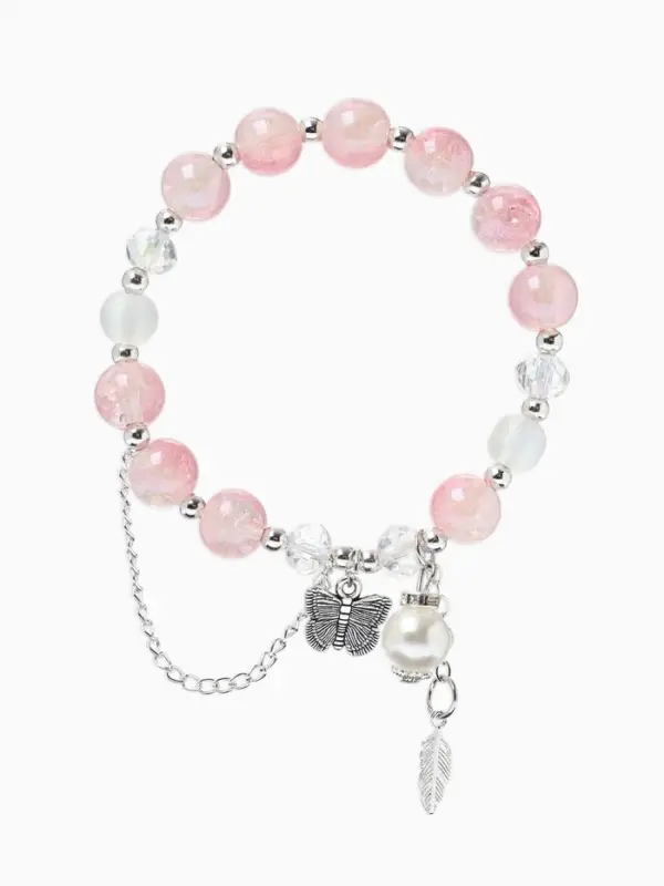 Браслет с подвесками &laquo;Сахарный. Бабочка и перо&raquo;, d=6 см, шар № 10/8, розовый в серебре