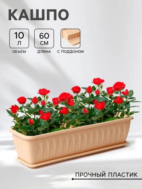 Ящик для цветов балконный &laquo;Алиция&raquo;, 60 см, с поддоном, цвет белая глина