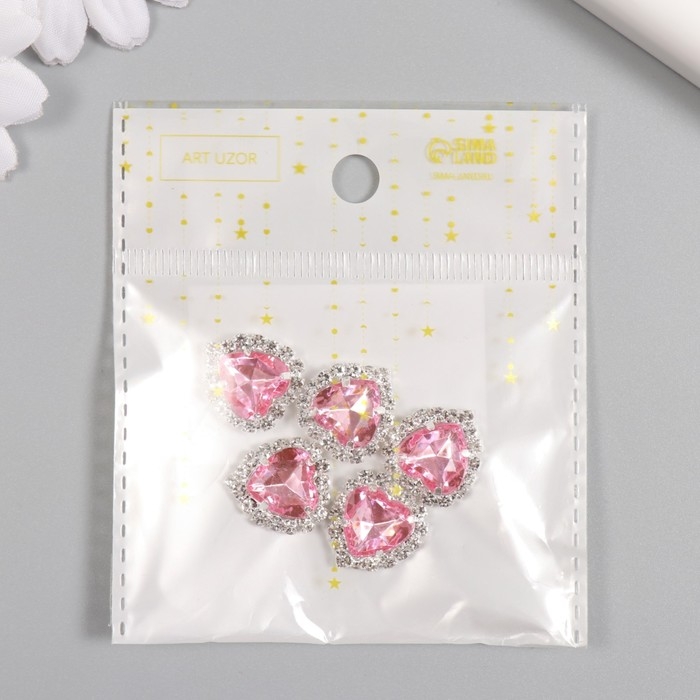 Декор для творчества металл Декор для творчества металл "Медальон сердце в стразах" розовый 1,8х1,7 см