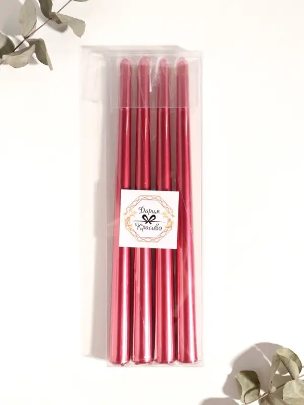 Набор свечей античных, 2.2&times;30 см, 4 шт., рубиновый металлик