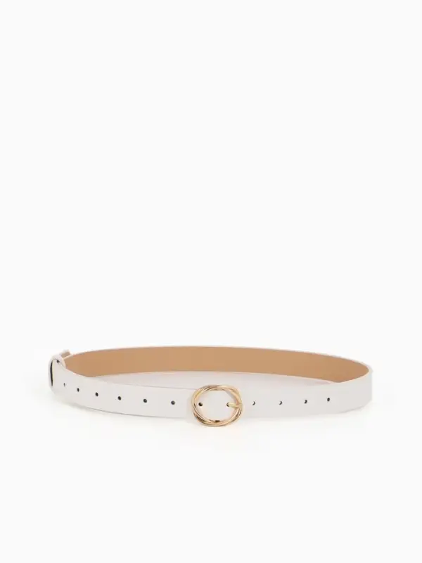 Ремень жен 05-01-01-01, Июнь2510, 2,9*0,3*110 см, без винта, пряж золото, 1 прокол, белый