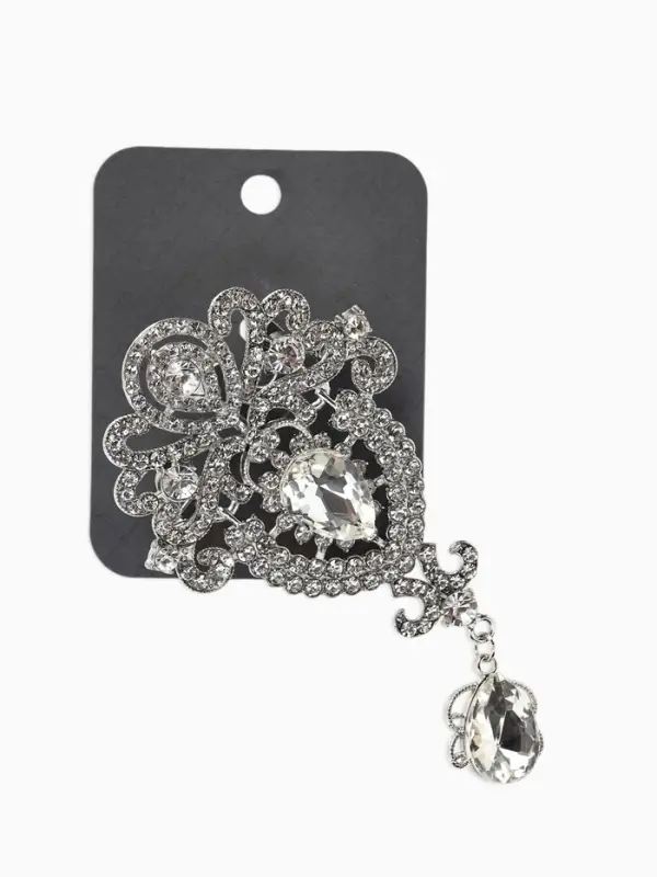 Брошь &laquo;Императрица&raquo;, вензеля, цвет белый в серебре