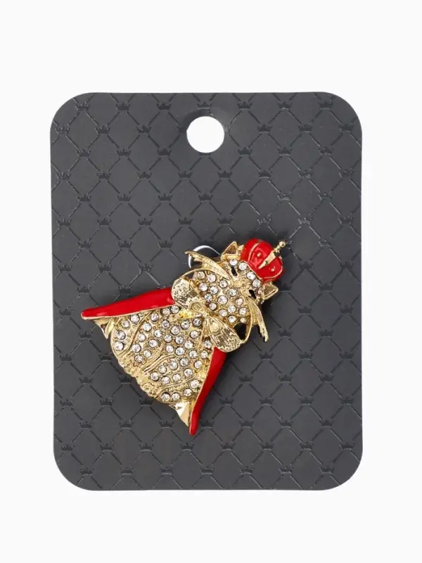 Брошь Брошь "Кошка Царица", цвет красно-белый в золоте