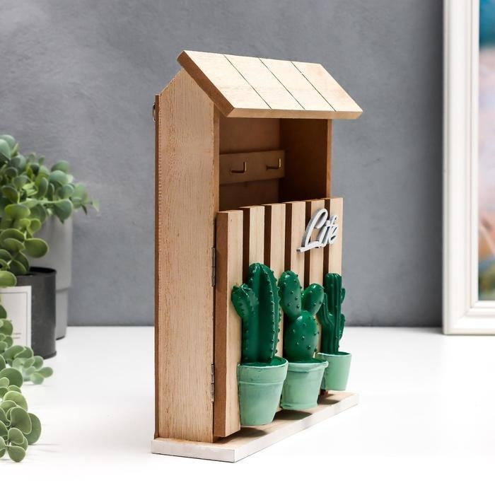 Ключница дерево 6 крючков Ключница дерево 6 крючков "Кактусы в горшочках. Home" 26,8х21,7х6 см