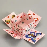 Коробка-сюрприз подарочная &laquo;Бабочки. Удачи&raquo; с вылетающими бабочками, розовая, 14.5&times;14.5&times;12.7 см