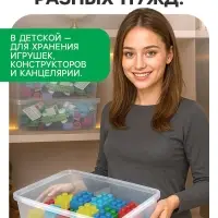 Ящик пластиковый для хранения, с крышкой, объём &mdash; 10 л, прозрачно-матовый