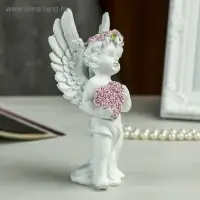 Фигурка полистоун &laquo;Ангел в розовом венке с сердцем из роз&raquo;, 15&times;7.8&times;5.5 см, МИКС