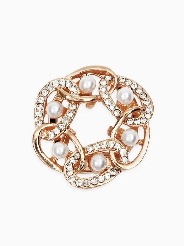 Зажим для платка &laquo;Звенья&raquo;, с жемчужиной, белый в золоте