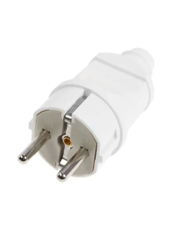 Вилка прямая TANGO, 16 А, 250 В, IP 20, с заземлением, белая, индивидуальная упаковка