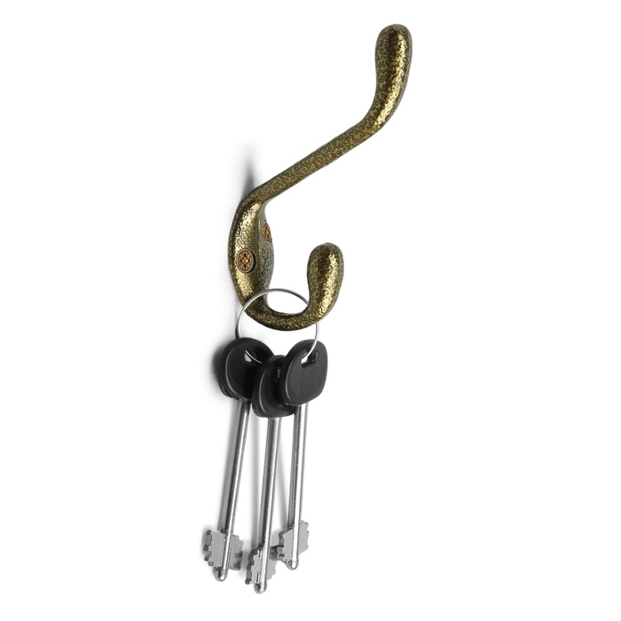 Крючок мебельный ТУНДРА TKD034, двухрожковый, золото/черный