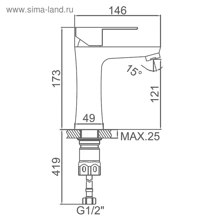 Cмеситель для раковины Accoona A9690, однорычажный, с гайкой, нержавеющая сталь
