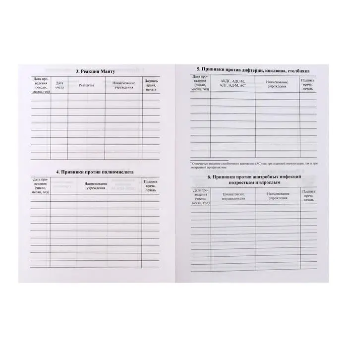 Сертификат о профилактических прививках А5, 6 листов, обложка - офсет 120 г/м&sup2;, блок офсет 65г/м&sup2;. Форма № 156/у-93