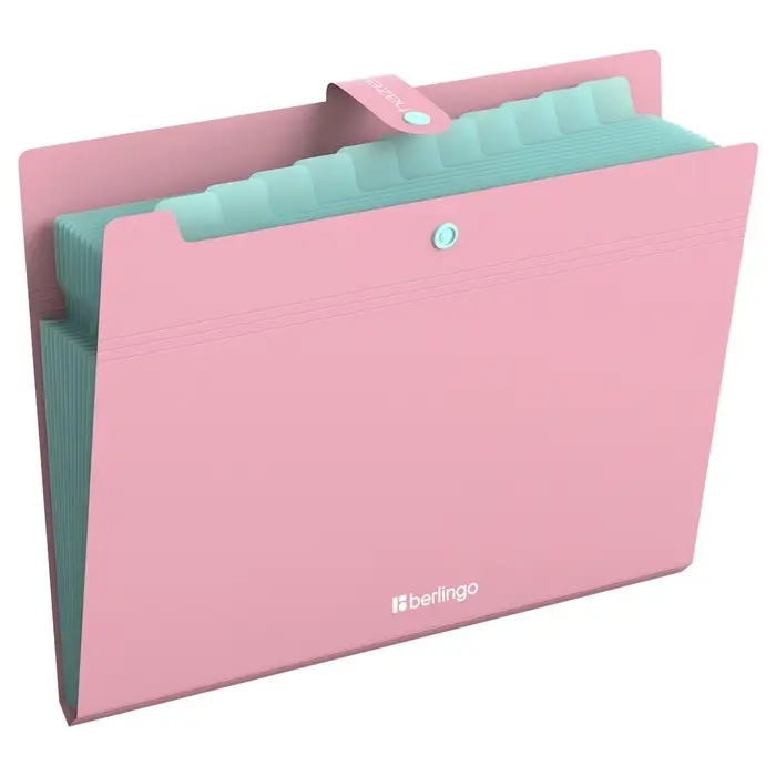 Папка А4, 12 отделений, Haze, 600 мкм, на кнопке, розовая