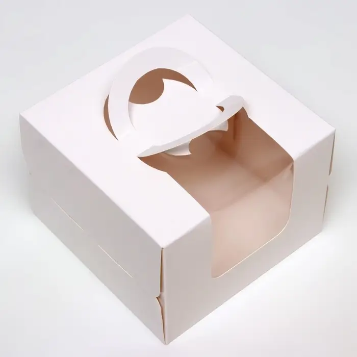 Коробка под бенто - торт с окном, белая, 13.5&times;13.5&times;10 см