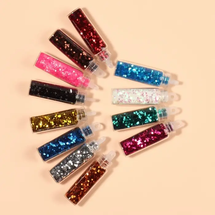 Блёстки для декора, средние, набор 12 бутылочек, разноцветные