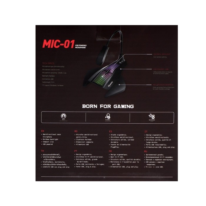Микрофон MARVO MIC-01, на подставке, USB, для стриминга, подсветка, чёрный Микрофон MARVO MIC-01, на подставке, USB, для стриминга, подсветка, чёрный