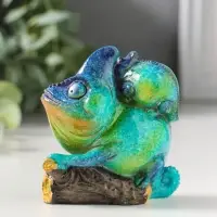 Сувенир полистоун лак "Хамелеон с детёнышем на спине" сине-зелёный 8,5х5,2х8,5 см