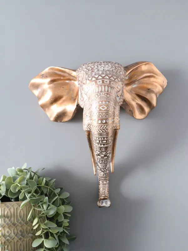 Панно настенное полистоун &laquo;Индийский слон с узорами&raquo;, интерьерный декор, золото с патиной, 30.5&times;13&times;29.5 см