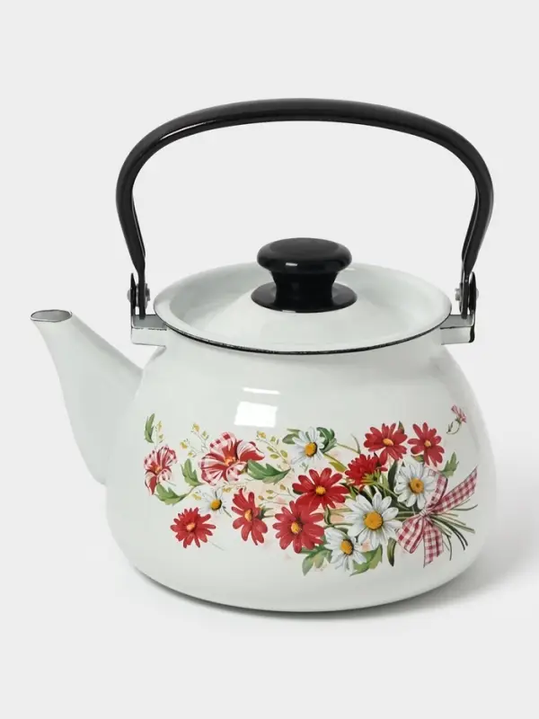 Чайник эмалированный &laquo;Астры&raquo;, 3 л, металлическая ручка, белый