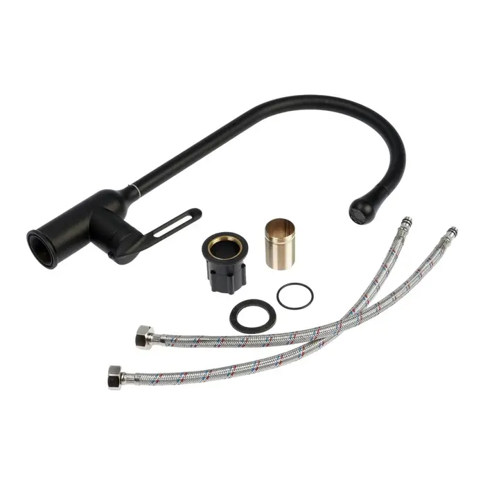 Смеситель для кухни ZEIN Z3743, &laquo;капелька&raquo;, однорычажный, высота излива 26 см, черный