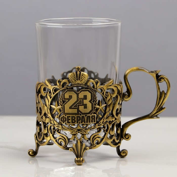 Подстаканник со стаканом «С 23 февраля», 12,5 х 12,5 х 13 см Подстаканник со стаканом «С 23 февраля», 12,5 х 12,5 х 13 см