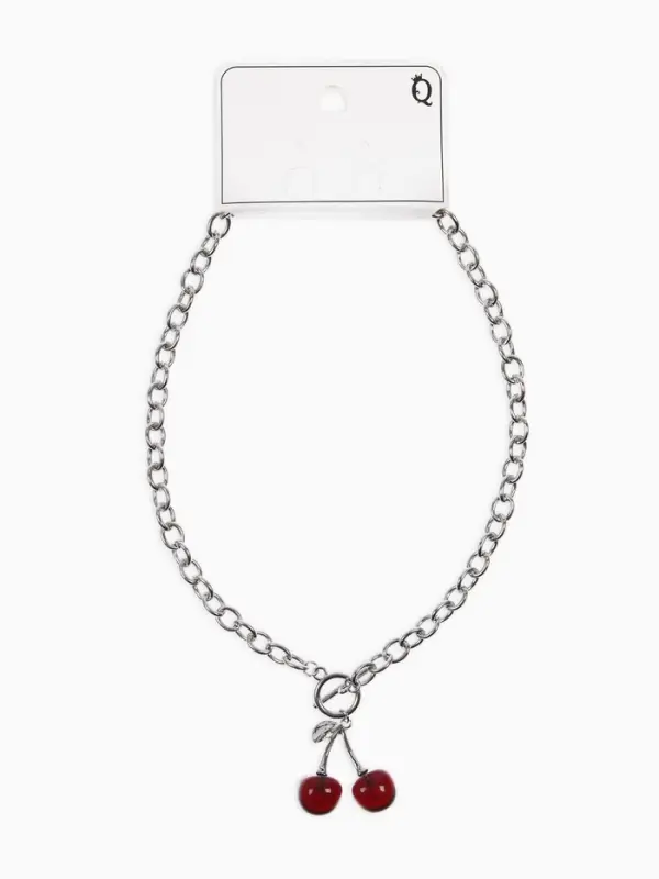 Кулон-цепь крупная "Вишня", цвет красный в серебре 40+удл