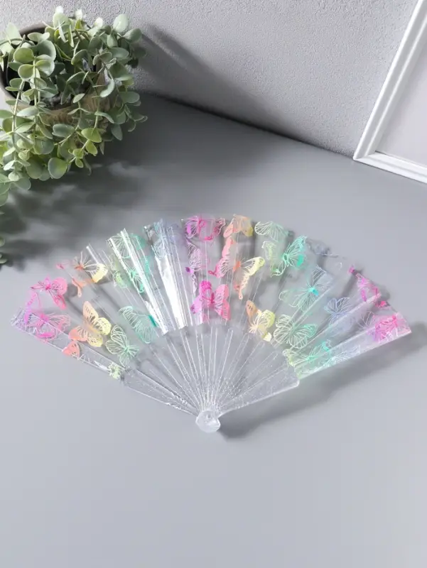 Веер складной пластик &laquo;Рой бабочек&raquo;, блеск, 23 см