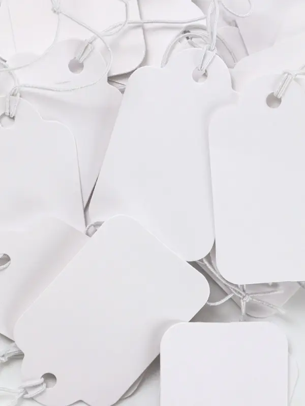 Ценники на верёвке, 100 шт. отверстие 3 мм, 2.5&times;4 см, белый