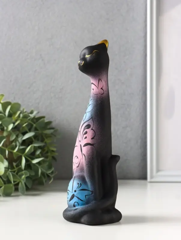 Фигура керамика &laquo;Кошка Итальянка&raquo;, бабочки, 21 см, чёрный
