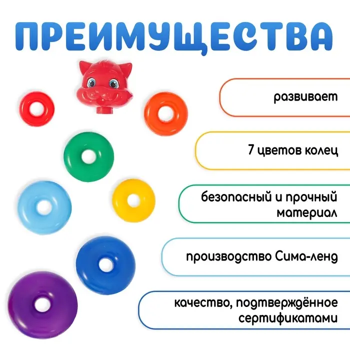 Пирамидка детская &laquo;Котик&raquo;, 7 колец