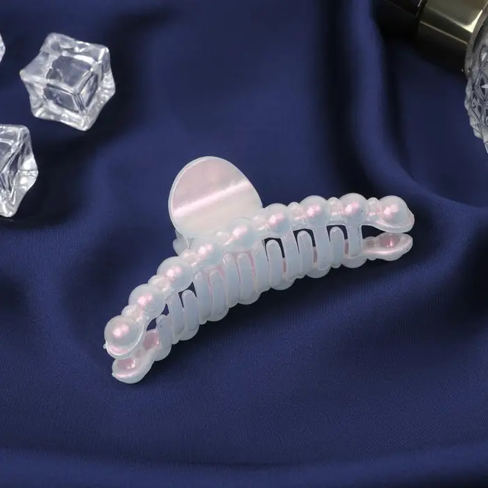 Краб для волос Краб для волос "Глянец" бусинка, 8 см, белый