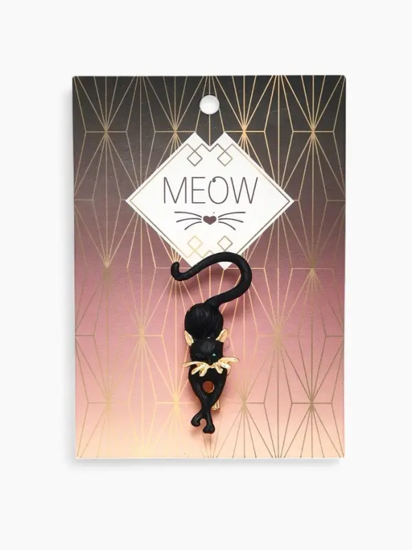 Брошь &laquo;Кошка&raquo;, грация, чёрная в золоте